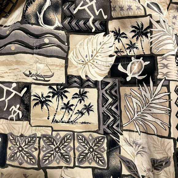 Barefoot in Paradise Blue and Tan Tapa Print 100% Cotton Men's Hawaiian Shirt XL - Picture 5 of 5